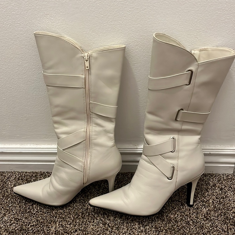 Cream leather boots